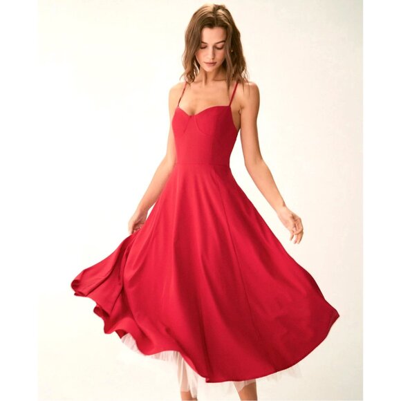 NWT RIHOAS Red Dress Sweetheart Neck Slip Midi Size Small Pretty Women - Picture 11 of 11